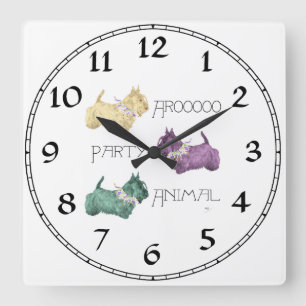 Horloge Carrée Animaux de fête Terrier écossais