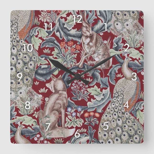 Horloge Carrée Animaux forestiers, William Morris (Recto)