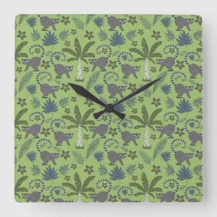 Horloge Carrée Animaux tropicaux sans soudure motif vert et gris