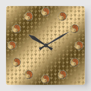 Horloge Carrée Année du Rat de Bois