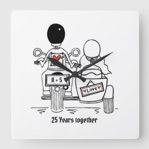 Horloge Carrée Anniversaire personnalisé de la moto et de Sidecar