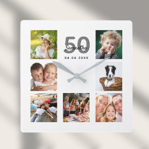 Horloge Carrée Anniversaire personnalisé famille photo collage ja