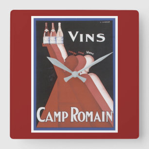 Horloge Carrée Annonce vintage "camp Romain " d'affiche de vin de