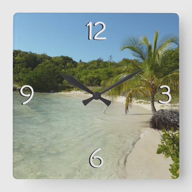 Horloge Carrée Antiguan Beach Beautiful Tropical Landscape (Recto)