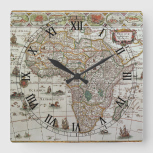 Horloge Carrée Antique carte de l'Afrique du Vieux Monde par Blae