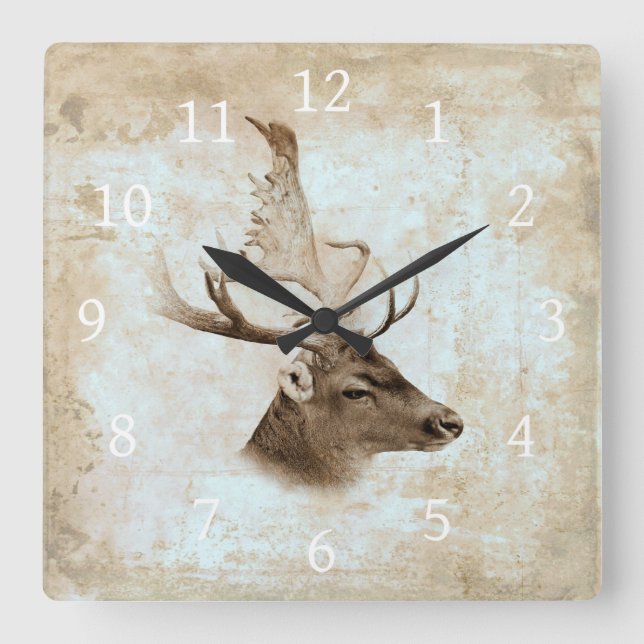 Horloge Carrée Antique Deer Print 5 (Recto)