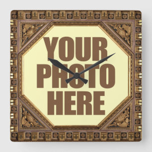 Horloge Carrée Antique Frame with YOUR PHOTO wall clock