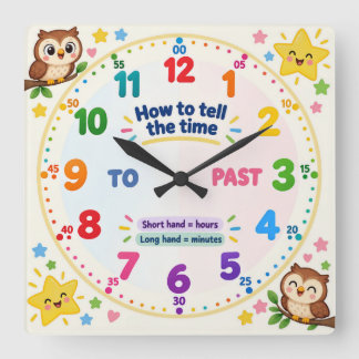 Horloge Carrée Apprendre à dire l'heure Chouette
