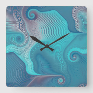 Horloge Carrée Aqua et Taupe Tourbillons océaniques