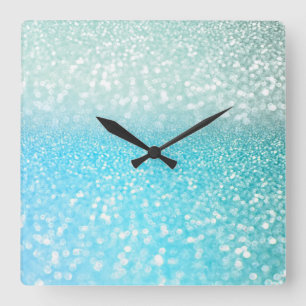 Horloge Carrée Aqua Silver Beach Bleu Parties scintillant d'été G