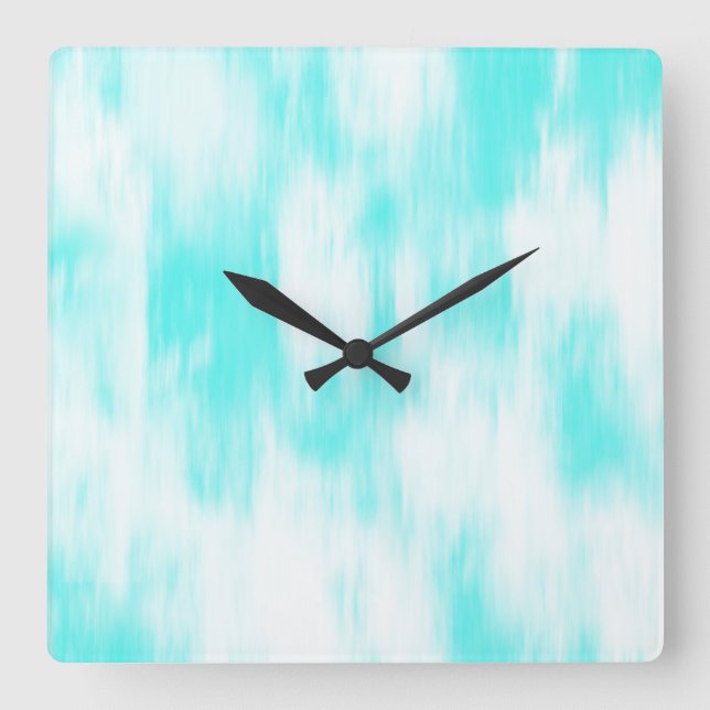 Horloge Carrée Aqua Turquoise Blanc Abstrait (Recto)