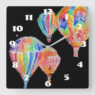 Horloge Carrée Aquarelle à bulle d'air chaud Noir Nourriture Enfa
