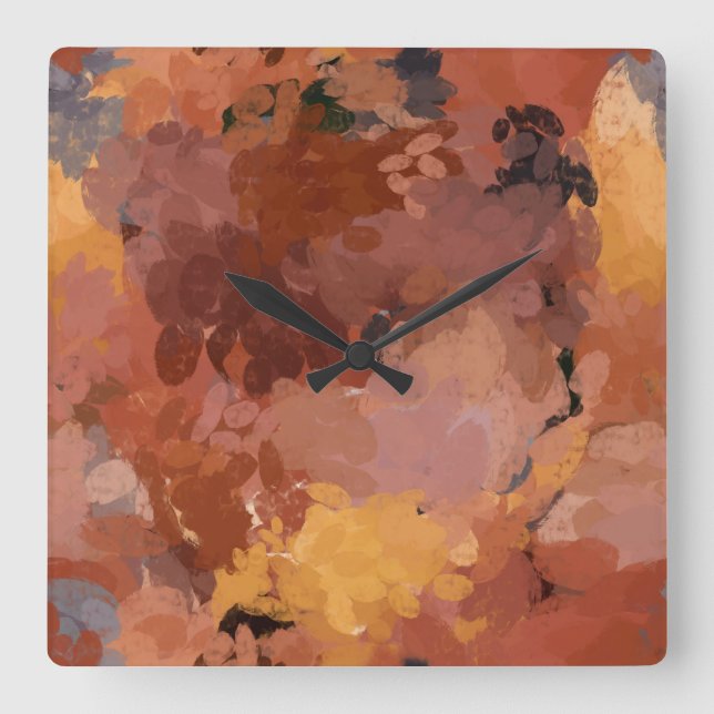Horloge Carrée Aquarelle Abstraite tendance Couleurs chaudes (Recto)