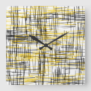 Horloge Carrée Aquarelle Abstraite 'Yellow Grey Black Scribbles'