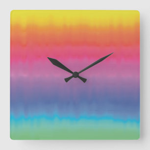 Horloge Carrée Aquarelle arc-en-ciel Abstrait Ombre Liquid Art