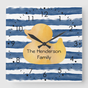 Horloge Carrée Aquarelle bleu Eau jaune Caoutchouc Canard