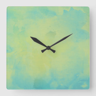 Horloge Carrée Aquarelle bleu et vert