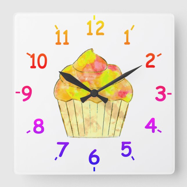 Horloge Carrée Aquarelle Cupcake Peinture (Recto)