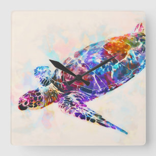 Horloge Carrée Aquarelle de la tortue de mer d'Hawaï