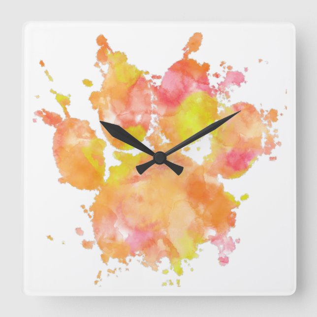 Horloge Carrée Aquarelle Empreinte de patte de chien (Recto)