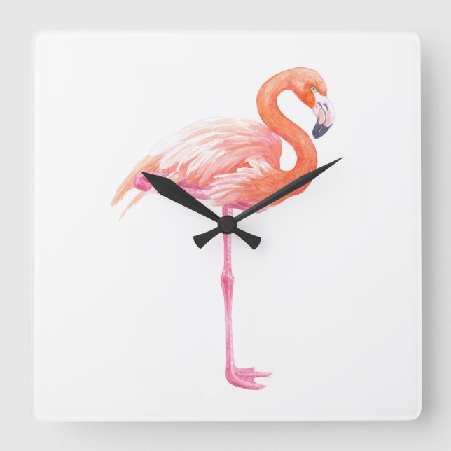 Horloge Carrée aquarelle Flamant rose (Recto)