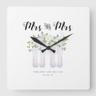 Horloge Carrée Aquarelle Mme et Mme Clock Mariage Anniversaire