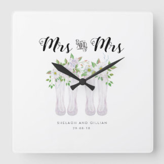 Horloge Carrée Aquarelle Mme et Mme Clock Mariage Anniversaire