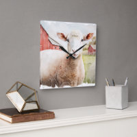 Aquarelle Mouton Avec Grange Rouge