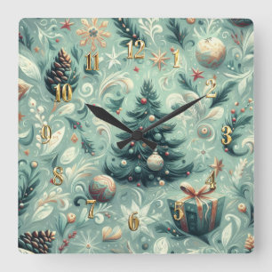 Horloge Carrée Aquarelle Noël Motif vacances Whimy Green