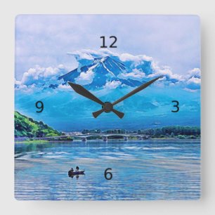 Horloge Carrée Aquarelle paisible Design d'art japonais