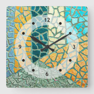 Horloge Carrée Aquarelle Peinture Pierre Mosaïque + vos idées