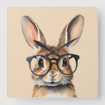 Aquarelle Portrait Joli Lapin Avec Verres