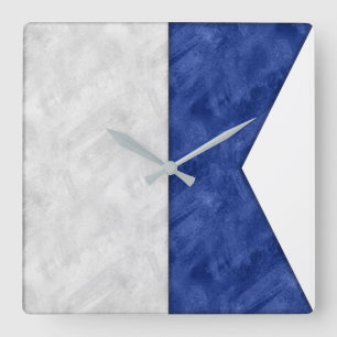 Horloge Carrée Aquarelle Signal nautique Pavillon maritime