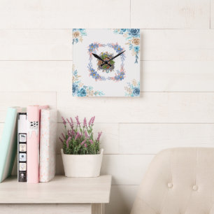 Horloge Carrée Aquarelle turquoise Peinture Abstraite, Calme doux