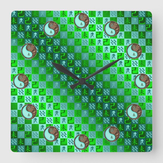 Horloge Carrée Aquarius & Earth Goat (Recto)