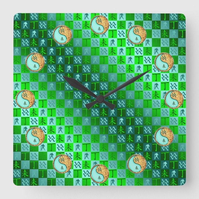 Horloge Carrée Aquarius & Fire Goat (Recto)