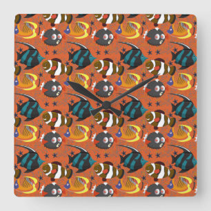 Horloge Carrée Aquatic animals pattern   ocean underwater life 42