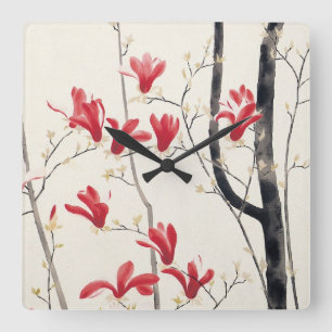 Horloge Carrée Arbre de Magnolia par Kobayashi Kokei, Nature Vint