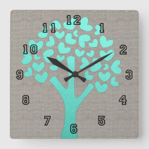 Horloge Carrée Arbre de miroitement de turquoise de regard de