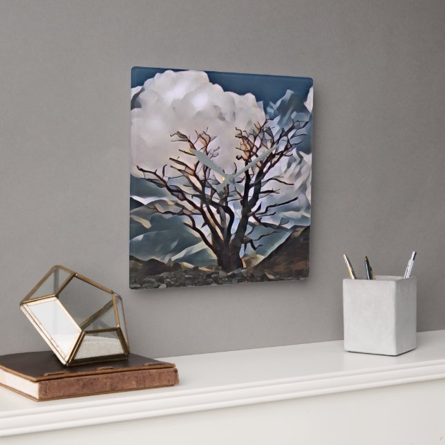 HORLOGE CARRÉE ARBRE DE MONTAGNE (Bureau)