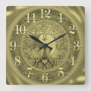 Horloge Carrée Arbre de mots de la vie inspiré fait sur commande