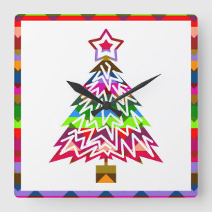 Horloge Carrée Arbre de Noël multicolore