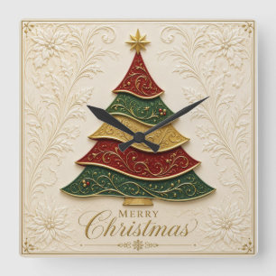 Horloge Carrée Arbre de Noël orné d'émail doré