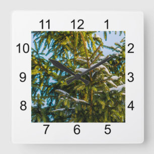 Horloge Carrée Arbre De Noël Vert En Neige