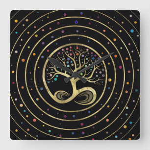 Horloge Carrée Arbre de vie - Spirale infini