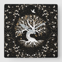 Arbre de vie - Yggdrasil - noir blanc et or