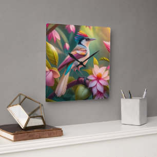Horloge Carrée Arc en arc-en-ciel Jay Imaginaire Bird