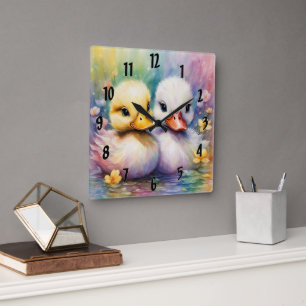 Horloge Carrée Arc-en-ciel Canard 2