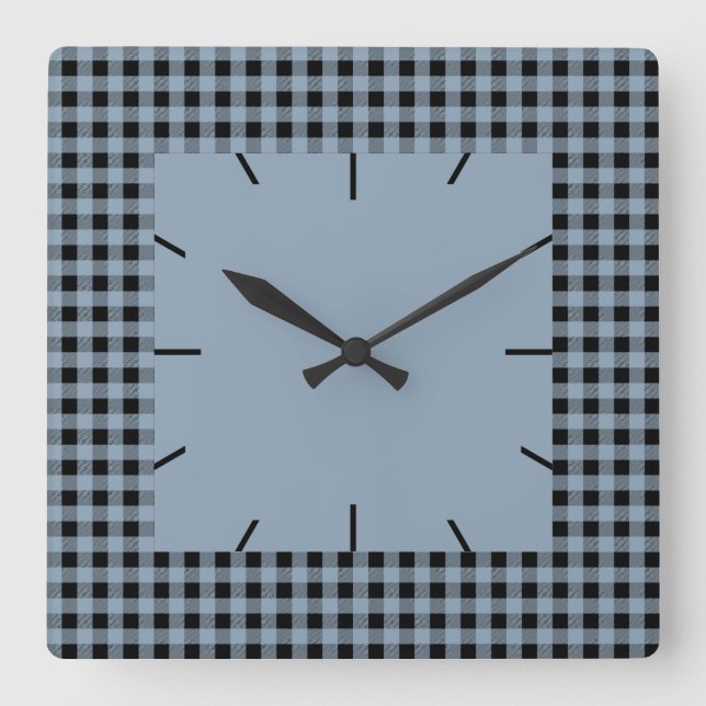 Horloge Carrée Ardoise En vichy et noire (Recto)