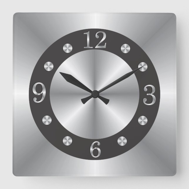 Horloge Carrée Argent Et Noir Élégants (Recto)